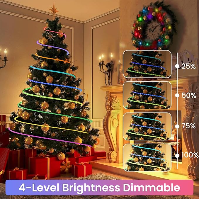 Jnaurb RGB Color Changing Rope Lights Outdoor 33ft 100LED Smart String Lights with Remote &amp APP Control Waterproof Music Sync Rope Lighting - DIY Flexible Tube LED Lights for Bedroom Garden Wedd
