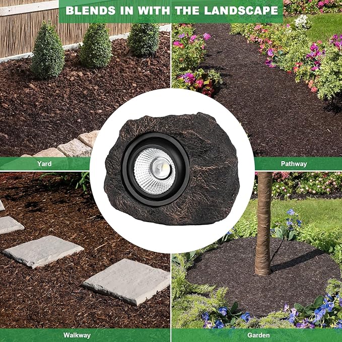 Solar Rock Lights Outdoor – 4 Pack Waterproof LED Landscape Garden Spotlights Realistic Stone Design Wireless Solar Powered Pathway Lights for Yard Walkway Patio &amp Lawn Decoration (Auto On/Off
