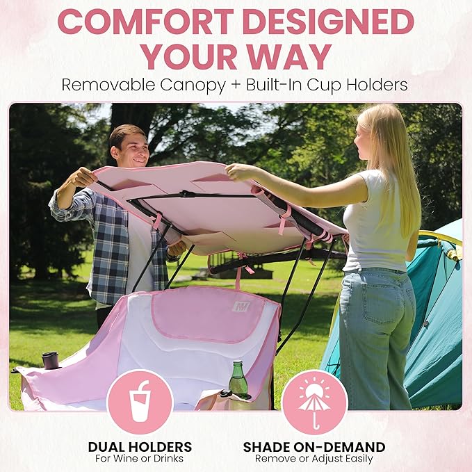 Night Market Double Camping Chair – Camping Couch Double Folding Chair with Removable Canopy Portable Loveseat for Outdoor Beach and Sports