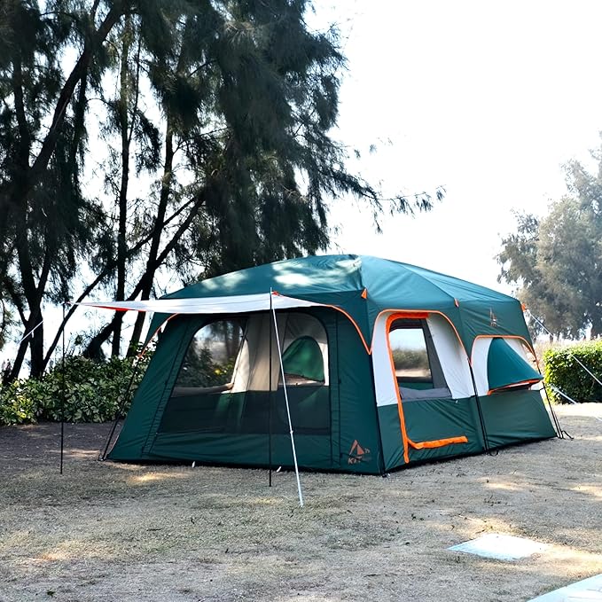 KTT Extra Large Tent 10-12-14 Person(A)Family Cabin Tents2 Rooms3 Doors and 3 Windows with MeshStraight WallWaterproofDouble LayerBig Tent for OutdoorPicnicCampingFamily Gathering