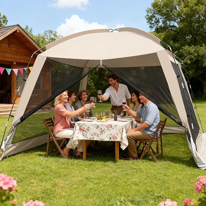 12'x12' Camping Screen Tent - Portable Screen Canopy 8-10 Person&ampInstant UV Resistant Sun ShelterEasy to Set Up&ampMosquito Net Tent&ampWaterproofSuitable for Family Camping TripBackyardPicn