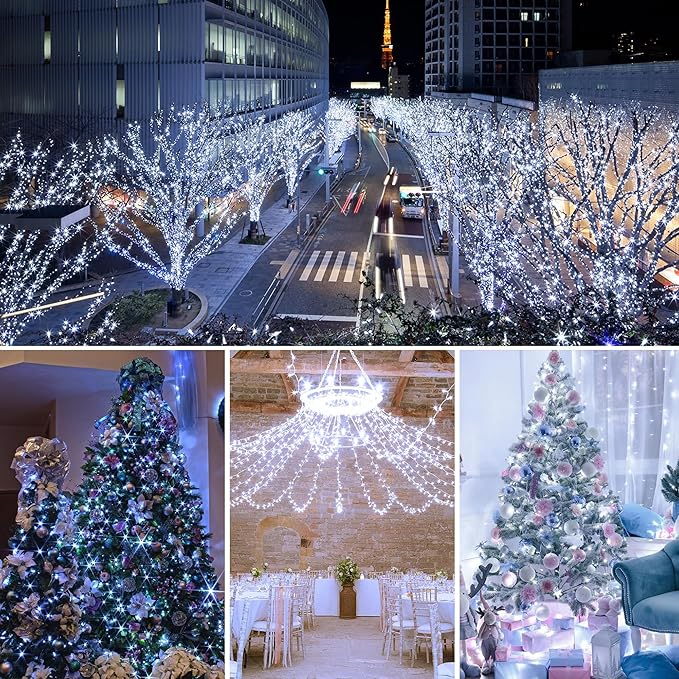weillsnow 164 FT 500 LED Christmas Lights Outdoor Waterproof Christmas Fairy Lights with Timer Plug in White LED String Lights with 8 Modes for Bedroom Wedding Party Xmas Decoration