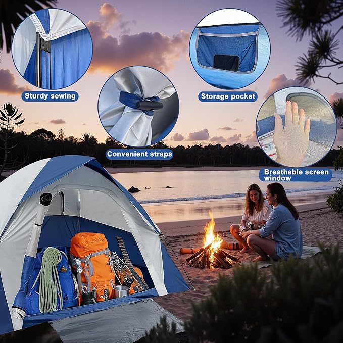 XL Tent 6 Person Dome Camping Tent Double Layer Waterproof Removable Rain Fly for Outdoor Hiking Fishing (6 People Blue)