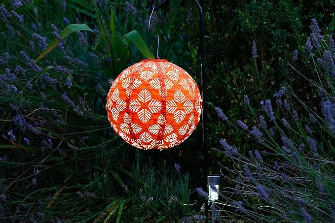 Allsop Soji Stella - Brights Geo Palm - 12 Outdoor Solar Lantern - Clementine