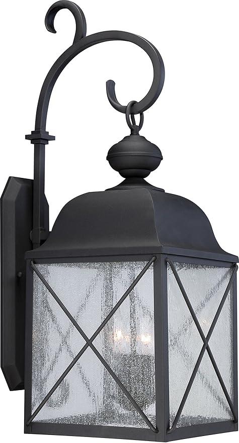 Nuvo Lighting 60/5623 Wingate Large 3 Light Wall Lantern 60-watt Torpedo Outdoor Porch and Patio Lighting with Clear Seeded Glass Textured Black