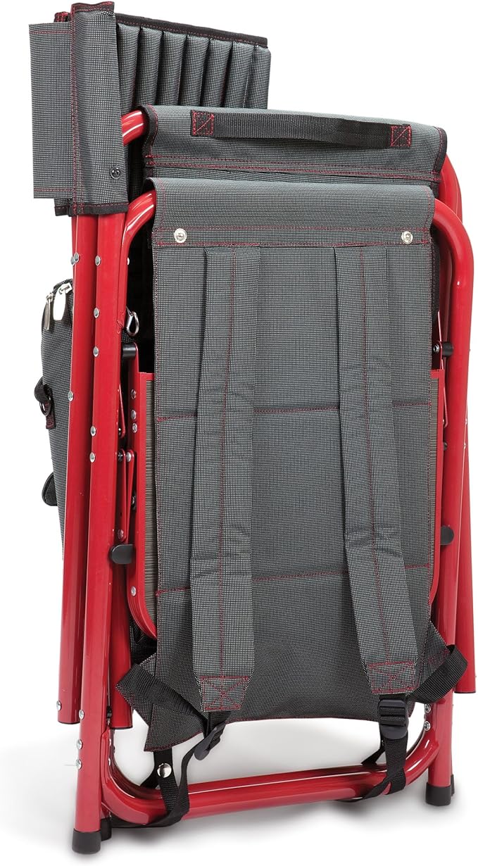 PICNIC TIME Fusion Camping Chair with Side Table and Soft Cooler Outdoor Foldable Padded Camping Chairs with Cup Holder for Lawn Beach &amp Sports Use for Adults (Dark Gray Red Accents)