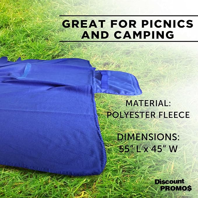 DISCOUNT PROMOS Custom Roll Up Picnic Blankets Set of 10/50/100 Personalized Bulk Pack Great for Camping Picnic Beach Sports Outdoor Activities - Blue