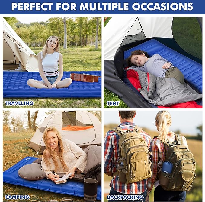 HiiPeak Ultralight Inflatable Sleeping Mat with Built-in Foot Pump &amp Pillow Compact Air Mattress for Backpacking Hiking (Light Blue)
