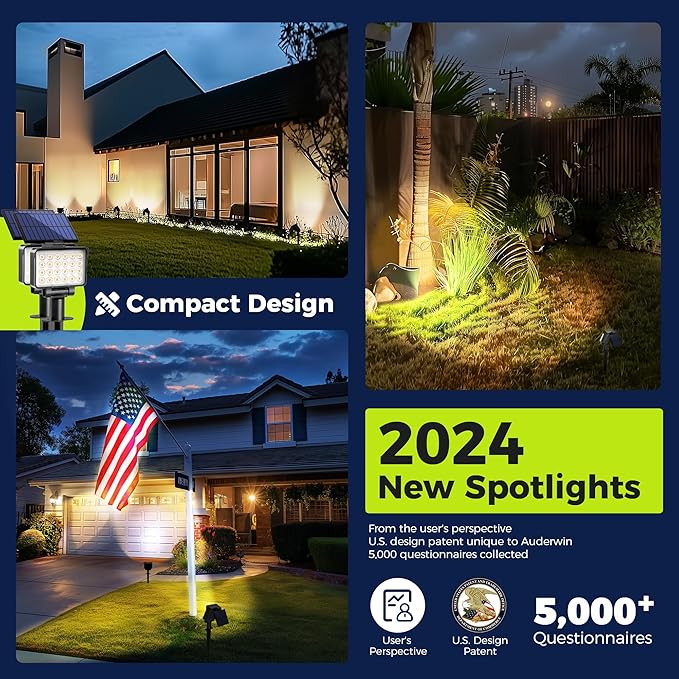 Solar Spot Lights Outdoor Waterproof for Flag Tree House Garden Yard Landscape Spotlights for Accent Uplighting Halloween Christmas Decorations-6 Pack