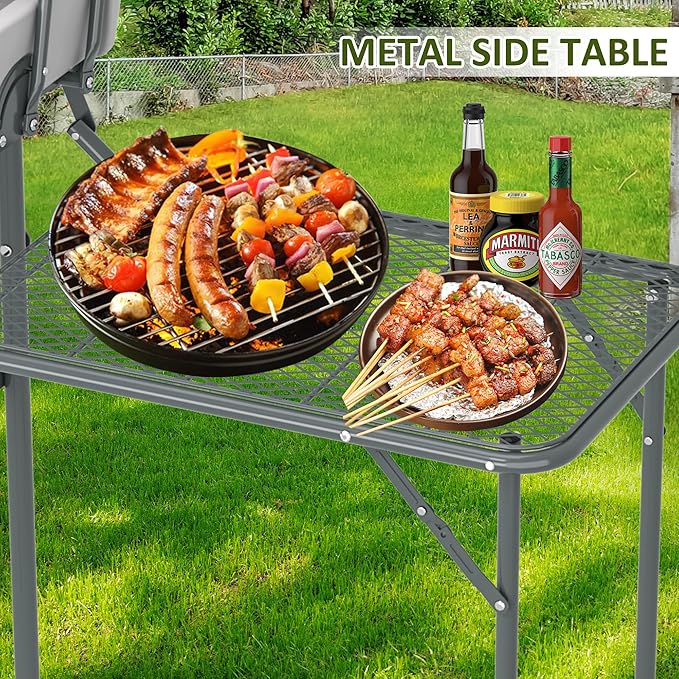 Dragosum Outdoor Ice Cooler Table with Metal Side Desktop Folding Ice Table with Mesh Desktop Portable Bar Drink Cooler Desk‌ with Skirt for Camping Picnic BBQ Party (Grey)