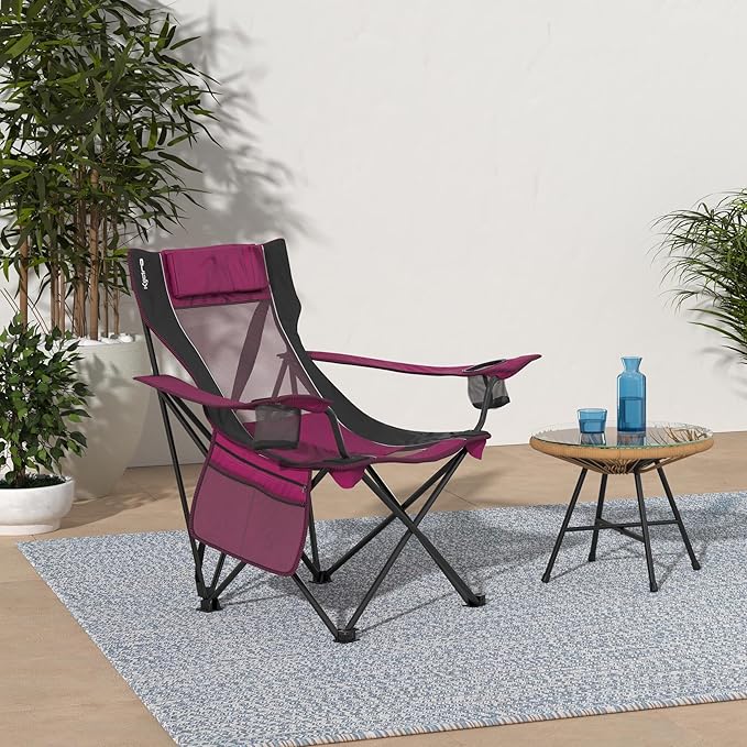 Kijaro Sling Folding Camping Chair - Enjoy The Outdoors in This Outdoor Chair with a Built-in Cup Holders and Side Organizer OR Side Cooler - Includes a Detachable Pillow
