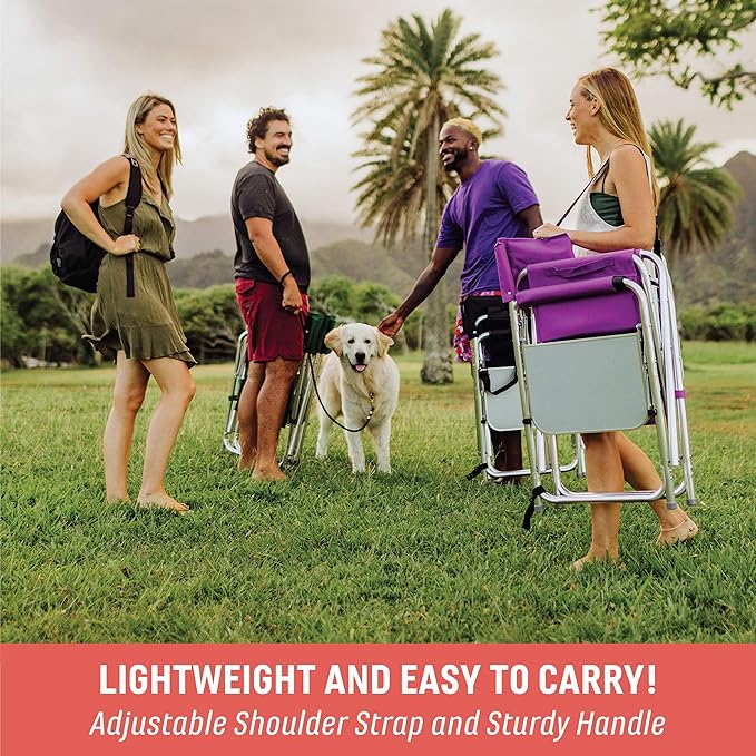 Picnic TIME Sports Chair with Side Table and Armrest Caddy Lightweight Aluminum Folding Outdoor Camping Chair for Adults Portable Director Style Lawn Seating with Pockets &amp Carry Strap (Burgund