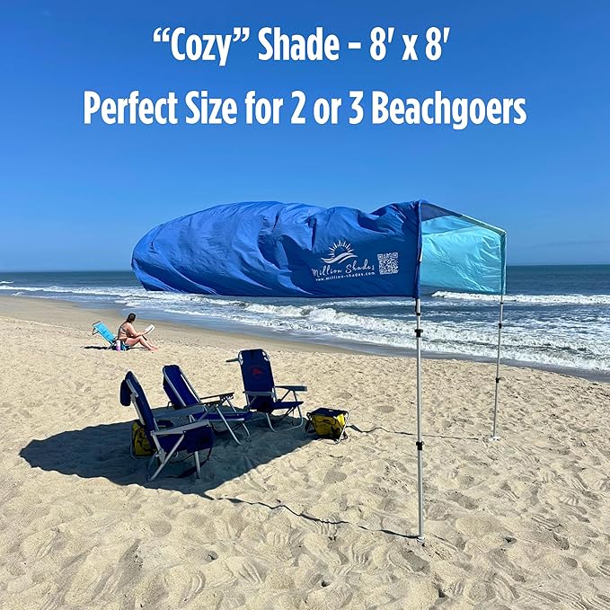 MillionShades® Beach Shade Canopy – Cozy 8 ft x 8 ft Wind-Propelled® Sun Shade for Beach with UPF 50+ 360° Views Quiet &amp Lightweight Design Easy Setup Tent - Windproof Beach Shelter