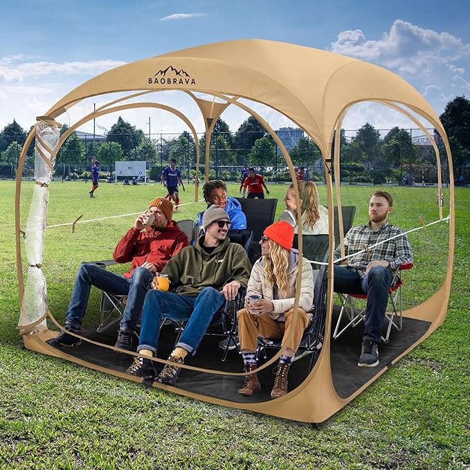 Pop Up Sports Tent - Thick PVC Scratch-Resistant Bubble Clear Tent Instant Weather Proof Pod with Extra Top Cover for Soccer Football Games Outdoor Events 5-6 Person