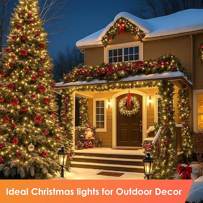 Christmas Lights 600 LED 196FT IP67 Waterproof Christmas Tree Lights with 8 Modes Outdoor String Lights with Timers &amp Memory Function Xmas Light for Holiday Decor (Warm White)