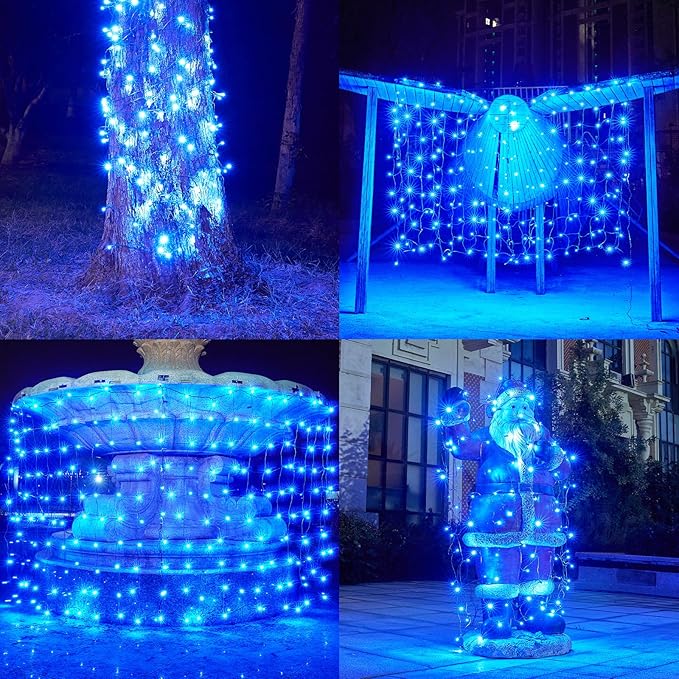Led Christmas Net Lights Blue Outdoor Christmas Lights 160LED 5ftx7ft Waterproof Outdoor Indoor Fairy Mesh Net Light for Xmas Party Yard Patio Trees Shrubs Bushes Decorations