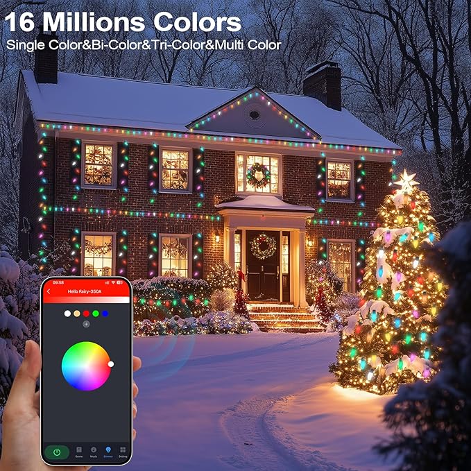 Smart C9 Christmas Outdoor Lights 66FT 100 LEDs RGB String Lights APP/Remote Control DIY Modes &amp Music Sync Color Changing Holiday Lights for Xmas Tree House Party Decoration