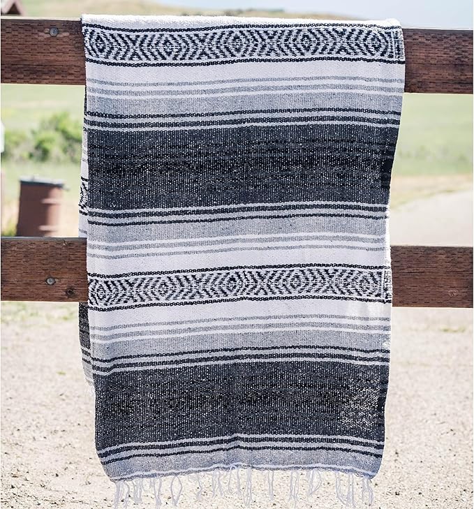 Benevolence LA Authentic Handwoven Mexican Blanket | Yoga Blankets Outdoor Picnic Beach Camping | Equestrian Saddle | Serape 50x70 inches - Gray Pack of 1