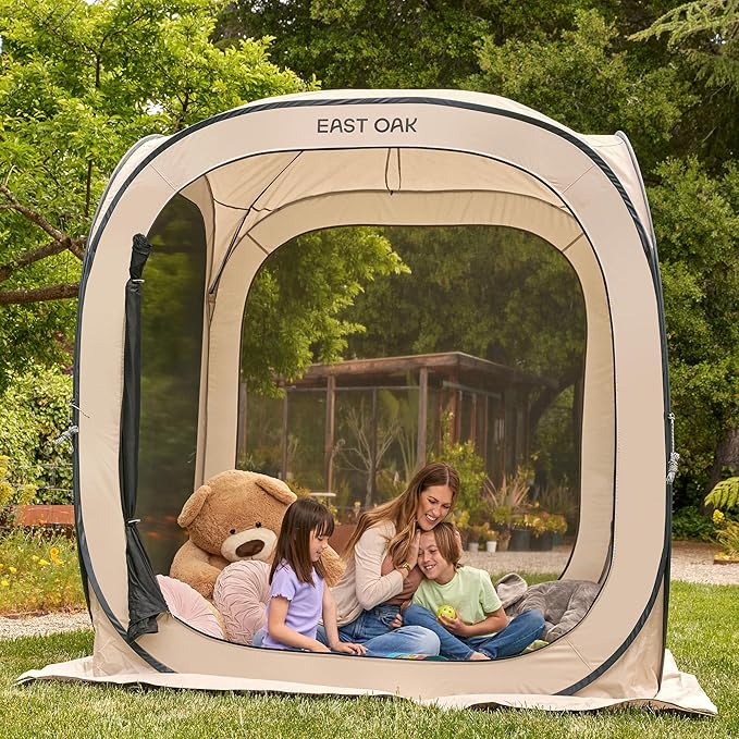 East Oak Screen House Tent Pop-Up Portable Screen Room Canopy Instant Screen Tent 6 x 6 FT with Carry Bag for Patio Backyard Deck &amp Outdoor Activities Khaki