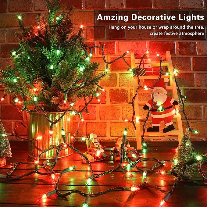 BrizLabs Red &amp Green Christmas Lights 300 Counts 69.6ft Mini String Lights Connectable UL Certified Incandescent Christmas String Lights Plug-in Tree Lights for Indoor Outdoor Xmas Home Decor