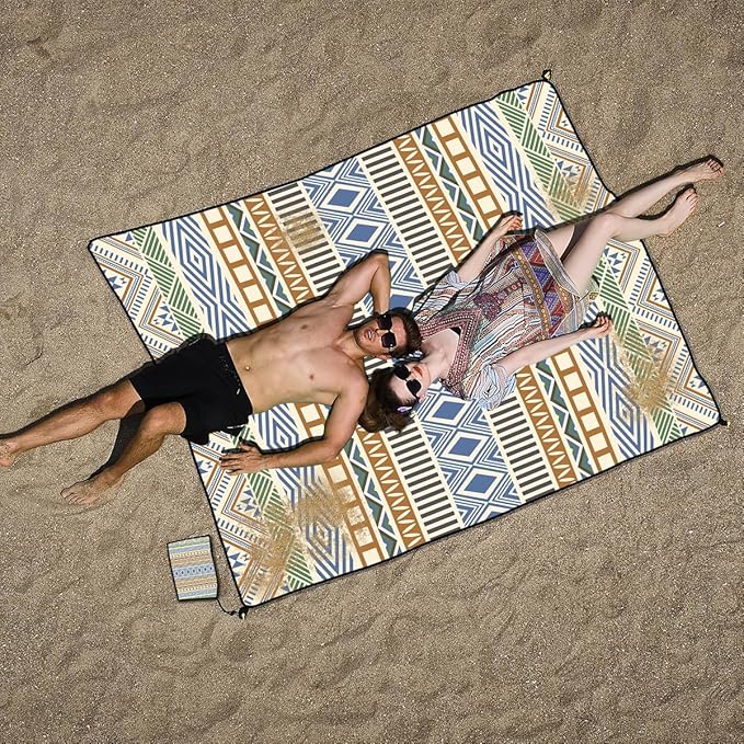 Beach Blanket Waterproof Sandproof Beach Mat Extra Large 86.6‘’×70.8‘’ Portable Foldable Quick Drying Outdoor Picnic Mat Beach Accessories for Travel Camping Hiking