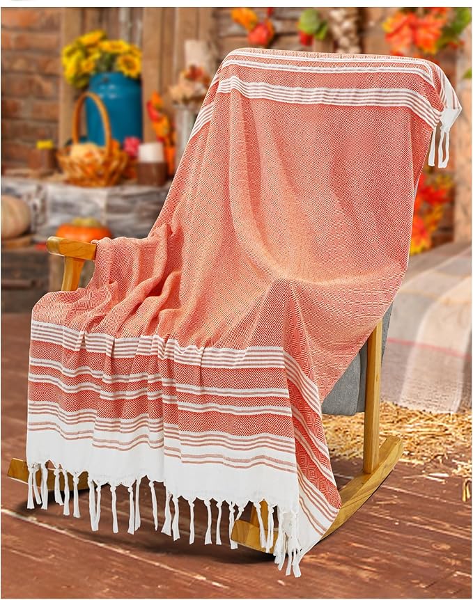 Rustic Farmhouse Throw Blanket Bedroom Decoration Living Room Accessories Sofa Couch Cover Chair Apartment Essential Home Finds Autumn House Goods Burnt Orange Terracotta Sunflower Thanksgiving Decor