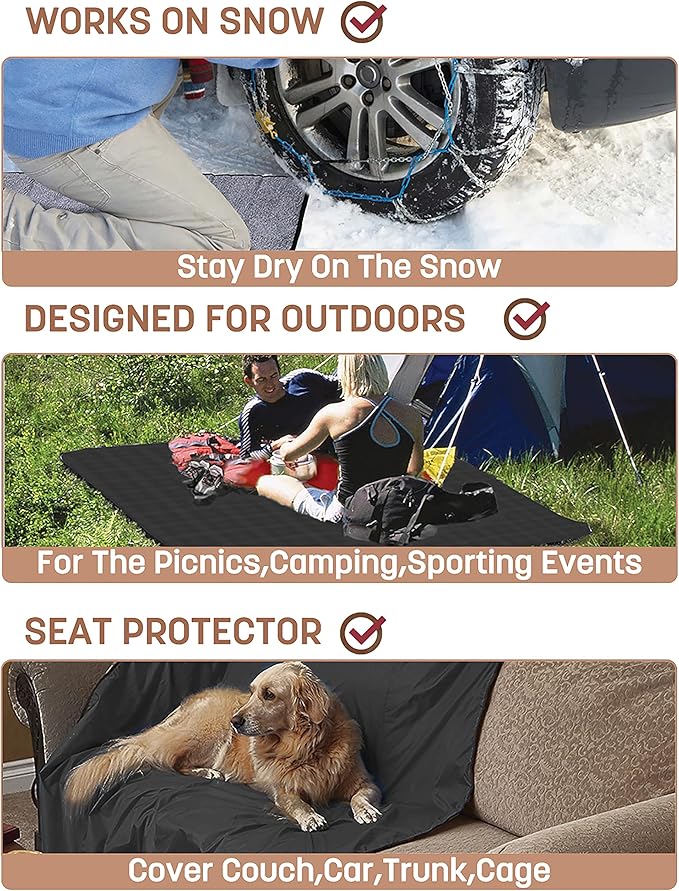 Tirrinia Waterproof Outdoor Blanket with Sherpa Lining Windproof Triple Layers Warm Comfy Foldable for Camping Stadium Beach Picnic Grass Concerts Car Dog 51''X 59'' &amp 59''X 80''