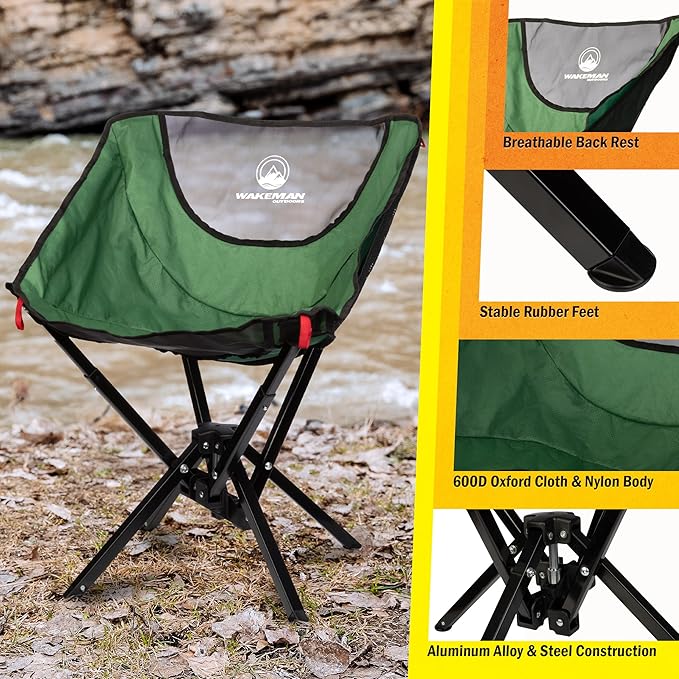 Portable Camping Chair - Compact and Foldable Chair - Lightweight Backpacking Chair with Carrying Bag - Backpacking Gear by Wakeman Outdoors (Green)