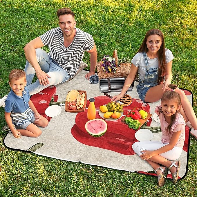 Zipper Red Bell Pepper Pattern Style Picnic Mat Suitable for Travel Camping Park Or Home Use