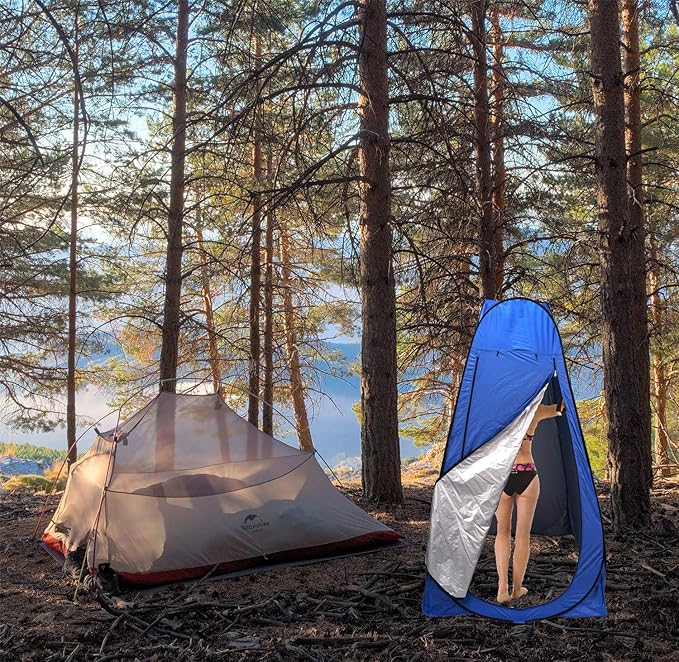HTTMT- Pop Up Instant Tent Rain Shelter Privacy Tent Shower Toilet Bathroom Portable Changing Room for Beach Hiking Camping Outdoor Use in Blue (3 Colors Available) [P/N: ET-OUTDOOR005-BLUE]