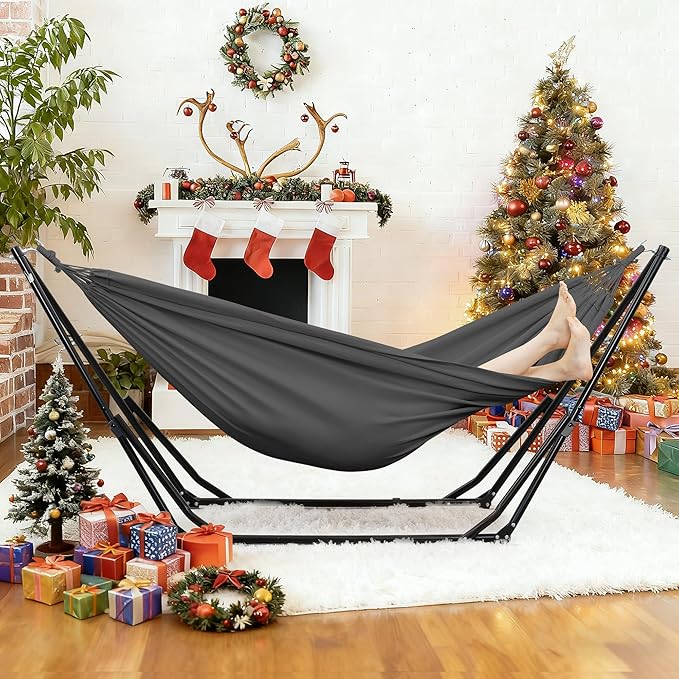 GDY Hammock Chair with Stand 550 lb Capacity Easy Set Up with Carrying Bag Portable for Travel/Backpacking/Beach/Backyard Grey.