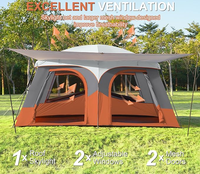 Vidalido Tents8-10 Person Camping Tent with Extended Vestibule2 Room Weather Resistant Family TentsEasy Install Waterproof Outdoor Tent for Camping Hiking