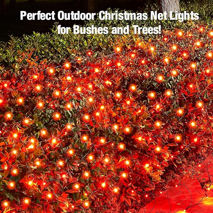Led Red Christmas Net Lights Outdoor Christmas Bushes Lights 120Led 6ftx5ft Connectable Outdoor Indoor Mesh Net Lighting for Xmas Holiday Garden Lawn Shrubs Trees Bushes Decorations
