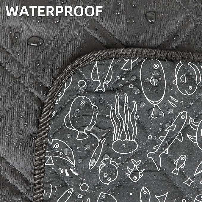 Outdoor Picnic Blanket Black Fish 80x80 Large Sandproof Beach Blanket Waterproof Picnic Blankets Foldable for Caming Beach Outdoor Activities.