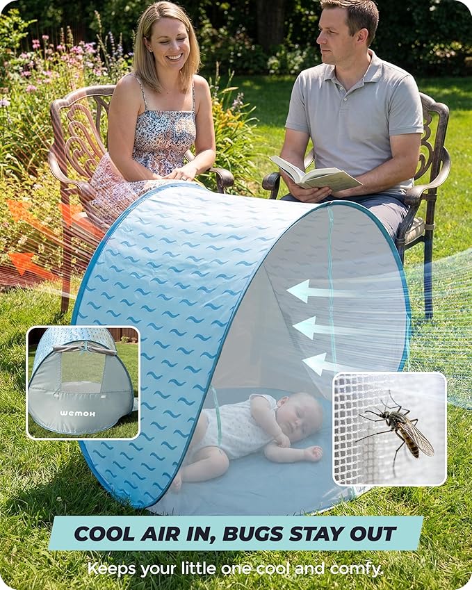 Baby Beach Tent 2026 Upgrade Pop Up UPF 50+ UV Protection Sun Shelter Canopy with Mosquito Net Portable Outdoor Shade Summer Essentials for Babies &amp Toddlers- Blue