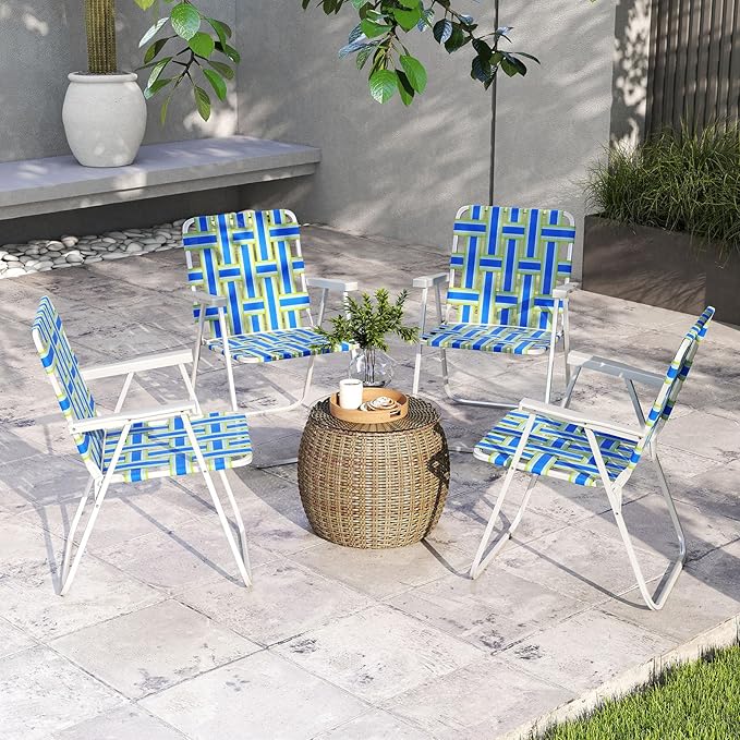 Giantex 2-Pack Lightweight Folding Camping Chairs 330 LBS Beach Chairs with Armrests No Assembly Needed Portable Webbed Lawn Chair for Picnic Fishing Patio Yard Outdoor Events Blue