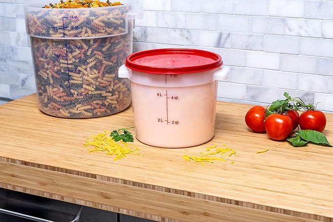 Carlisle FoodService Products Storplus Round Food Storage Container with Stackable Design for Catering Buffets Restaurants Polyethylene (Pe) 6 Quart White (Pack of 12)