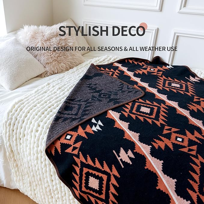 ACUSHLA Merino Wool Camp Blanket - Warm Thick Washable Large Outdoor Camping Sleeping Throw Blanket All Weather Morocco Blue 79 x63