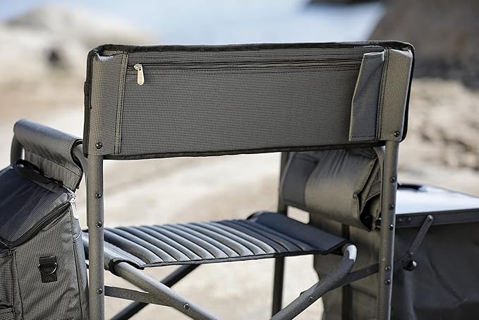 PICNIC TIME Fusion Camping Chair with Side Table and Soft Cooler Outdoor Foldable Padded Camping Chairs with Cup Holder for Lawn Beach &amp Sports Use for Adults (Dark Gray Black Accents)