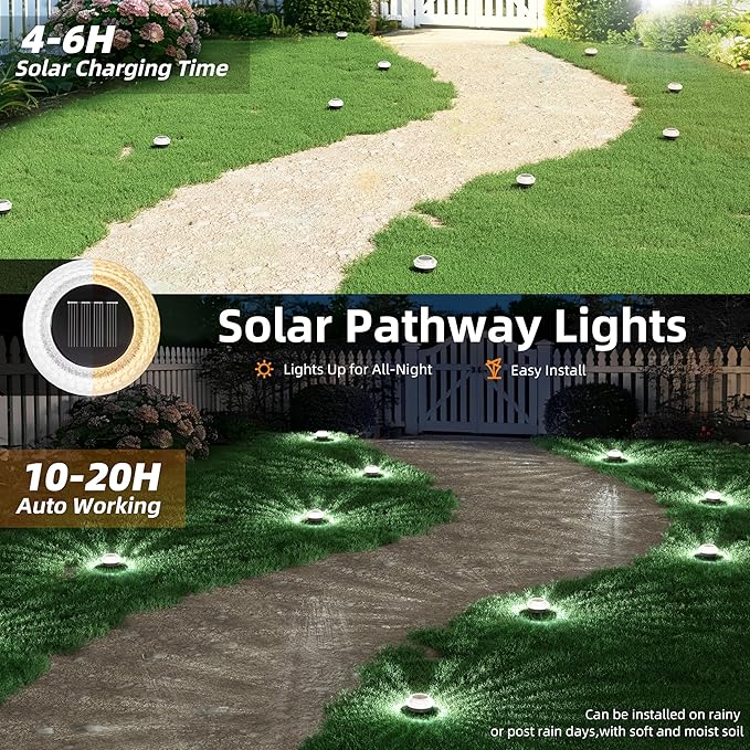 VOLISUN Solar Ground Lights Outdoor8 Pack Flat Solar Pathway LightsIP67 Waterproof Solar Powered Disc LightsLandscape Lighting for Garden Yard Walkway Patio DrivewayCool White