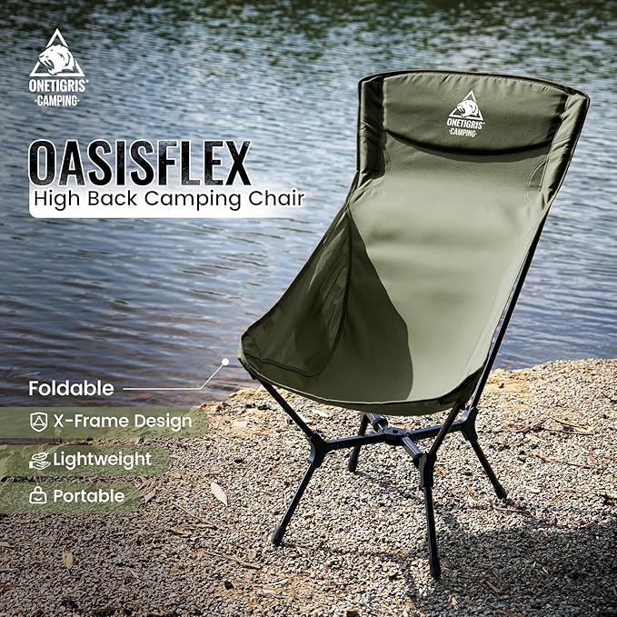 ONETIGRIS OasisFlex Camping ChairHigh Back Folding Chair with Carry BagGreat for CampingBeachPicnicParkLawnSports and Outdoor Events