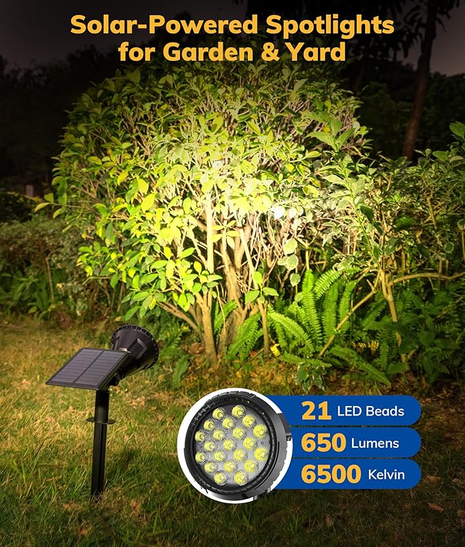 Solar Spot Lights for Outside 21 LED Outdoor Solar Lights for Yard 4 Pack Solar Spotlights Waterproof Auto On/Off for Landscape Wall Garden Pool Tree Pathway and Driveway(White)