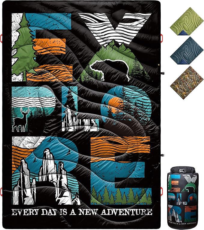 ECOSILK Puffy Blanket for Camping Traveling Picnics | Wearable Waterproof Lightweight Packable Outdoor Travel Blanket Airplane w. Stuff Sack for Stadium Car Festival | 55 X 79 in