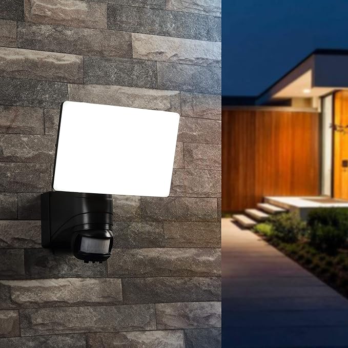 Link2Home EM-WR1660B Super Bright 1600 Lumen Motion Activated Outdoor Integrated LED 6500K Hardwired Powered Landscape Flood Light