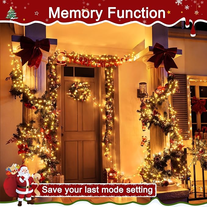 394FT 1200 LED Christmas Lights Outdoor Warm White Christmas Tree Lights Plug in 8 Modes Twinkle String Light for Bedroom Wedding Party Ceiling Xmas Home Decorations