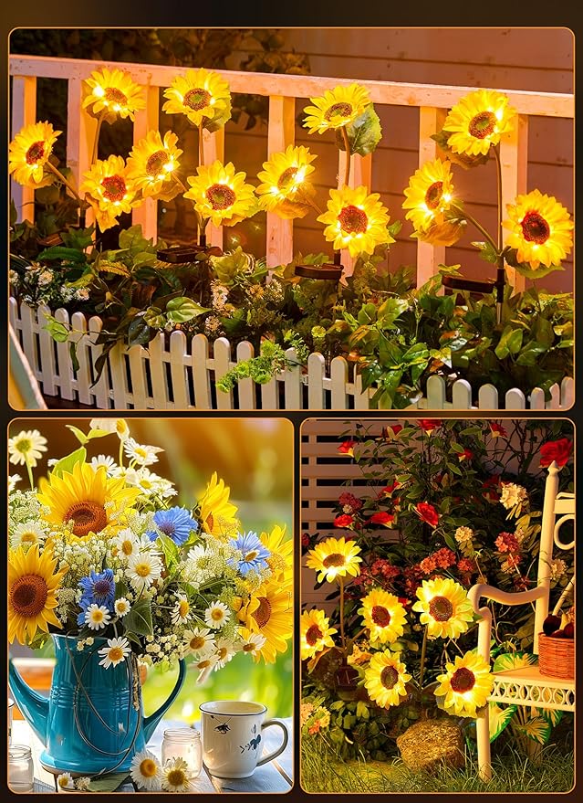 Brightown Outdoor Solar Garden Lights - 4 Pack LED Flower Lights with Larger Sunflowers Bigger Solar Panel Waterproof for Outside Yard Patio Garden Decorations