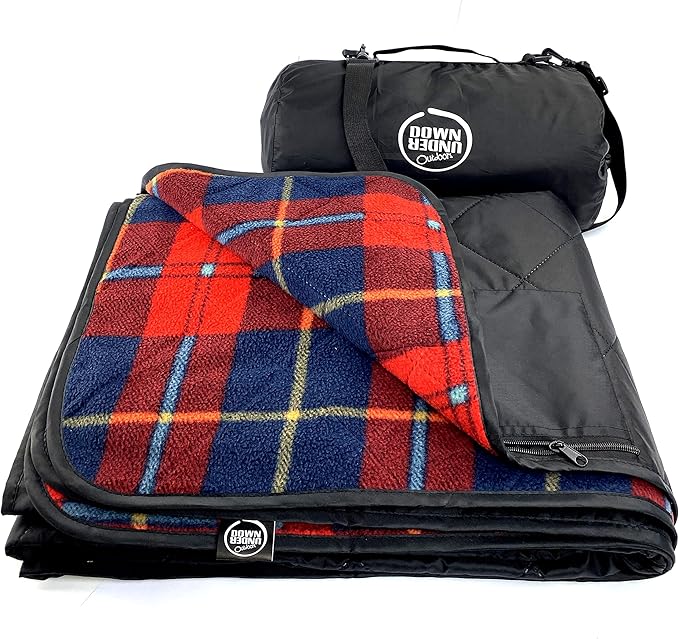 DOWN UNDER OUTDOORS Large Waterproof Windproof Extra Thick 350 GSM Quilted Fleece or Sherpa Stadium Blanket