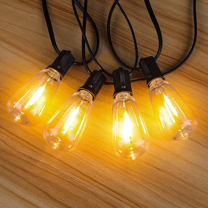100ft Outdoor String Lights with Rotary Dimmer 52 LED Edison Bulbs Dimmable Waterproof Shatterproof 2200K Warm