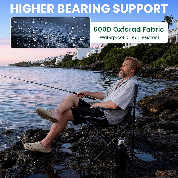 Folding Camping Chairs 2 Pack for Adults 300LBS Capacity Foldable Portable Lawn Chairs with Carry Bag Compact Design for Camp Beach Picnics and Outdoor (Navy)