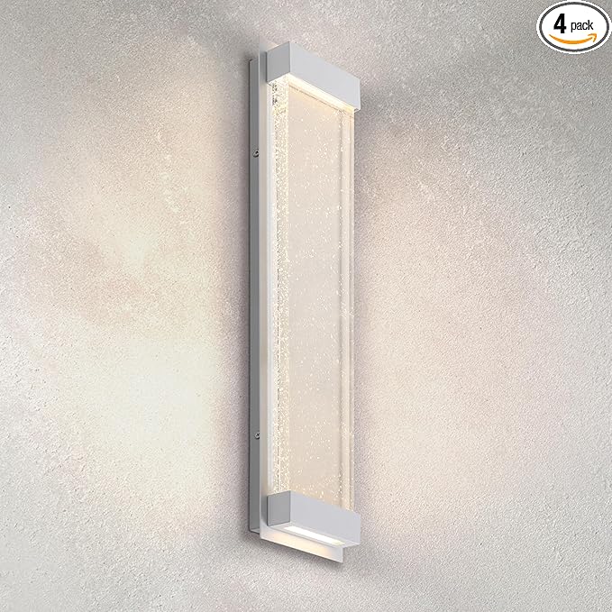 ASD LED 24 Bubble Glass Wall Light Fixture Outdoor &amp Indoor Seeded Sconce | 3CCT Waterproof Dimmable Up-Down Glow ETL Listed | 22W 530LM 3000-5000K 100-277V | Porch Lighting | White 4 Pack